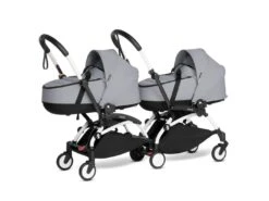 Babyzen BU1073 - Poussette Double YOYO² Nacelles Stone - Cadre Blanc