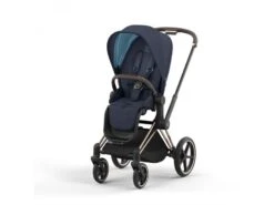 CYBEX BU574 - Poussette PRIAM 4 Châssis Rose Gold Habillage Nautical Blue