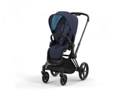 CYBEX BU575 - Poussette PRIAM 4 Châssis Matt Black Habillage Nautical Blue